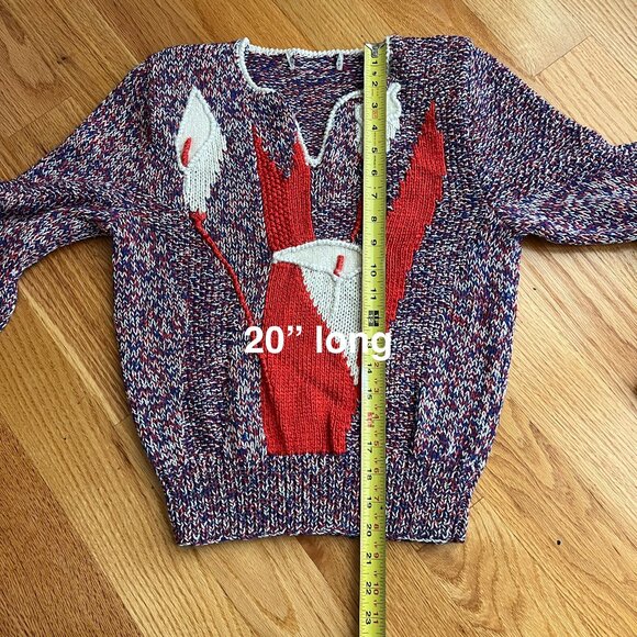 Vintage Calla Lily Knit Sweater Orange & White Size Small - Picture 7 of 9